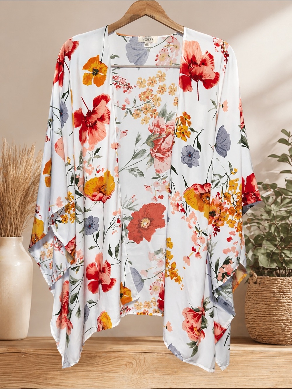 Umgee White Floral Kimono with Multicolor Blooms | Oversized S/M | EUC